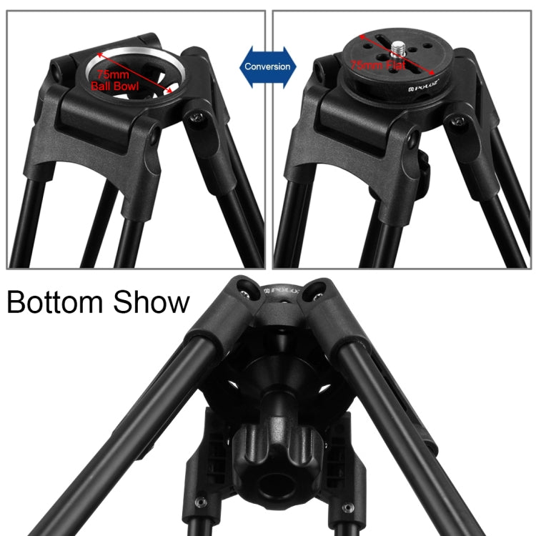 Adaptador PULUZ de media bola plana a cuenco de 75 mm para cámara DSLR Rig con trípode de cabeza fluida, material metálico, Bowl Adapter
