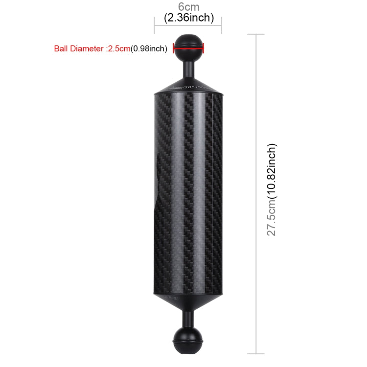 PULUZ 10,82 pulgadas, 27,5 cm de longitud, 60 mm de diámetro, bolas dobles, brazo flotante de fibra de carbono, diámetro de la bola: 25 mm, flotabilidad: 350 g, 10 inch 350g Buoyancy