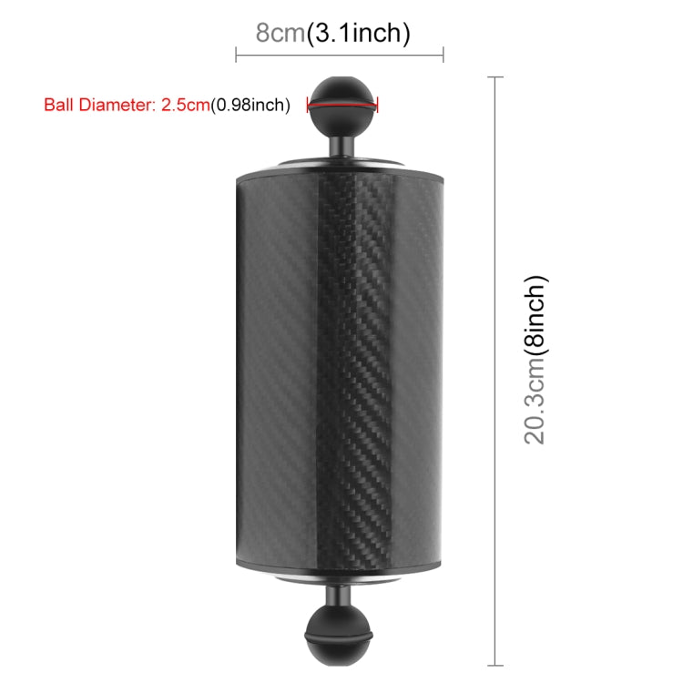 PULUZ 9,84 pulgadas, 25 cm de longitud, 80 mm de diámetro, brazo flotante de fibra de carbono con dos bolas, diámetro de la bola: 25 mm, flotabilidad: 600 g, 8 inch 600g Buoyancy