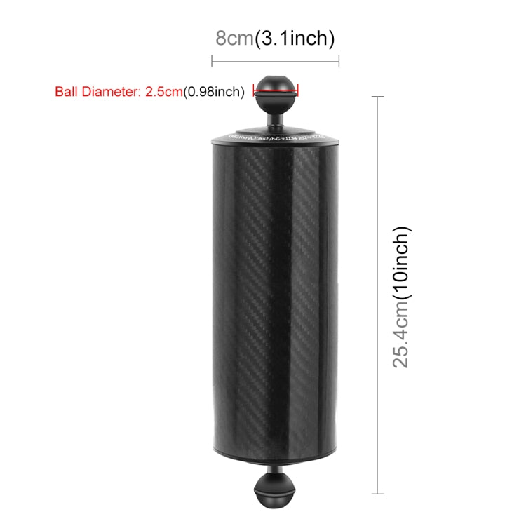 PULUZ 10,82 pulgadas, 27,5 cm de longitud, 80 mm de diámetro, brazo flotante de fibra de carbono con dos bolas, diámetro de la bola: 25 mm, flotabilidad: 800 g, 10 inch 800g Buoyancy