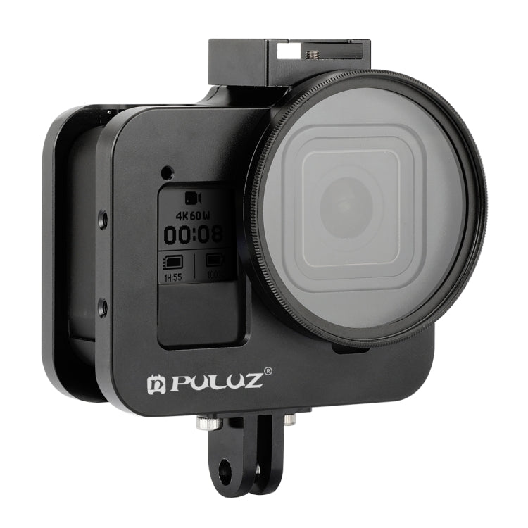 Carcasa PULUZ Jaula protectora de aleación de aluminio CNC con marco de seguro y lente UV de 52 mm para GoPro HERO8 negro, For HERO8 Black with Frame
