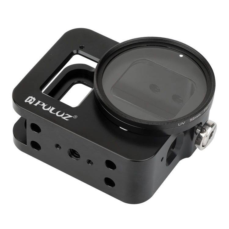 Carcasa PULUZ Jaula protectora de aleación de aluminio CNC con marco de seguro y lente UV de 52 mm para GoPro HERO8 negro, For HERO8 Black with Frame