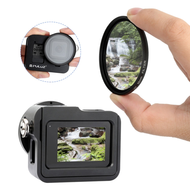 Carcasa PULUZ Jaula protectora de aleación de aluminio CNC con marco de seguro y lente UV de 52 mm para GoPro HERO8 negro, For HERO8 Black with Frame