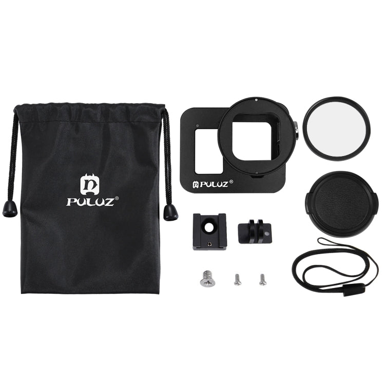 Carcasa PULUZ Jaula protectora de aleación de aluminio CNC con marco de seguro y lente UV de 52 mm para GoPro HERO8 negro, For HERO8 Black with Frame