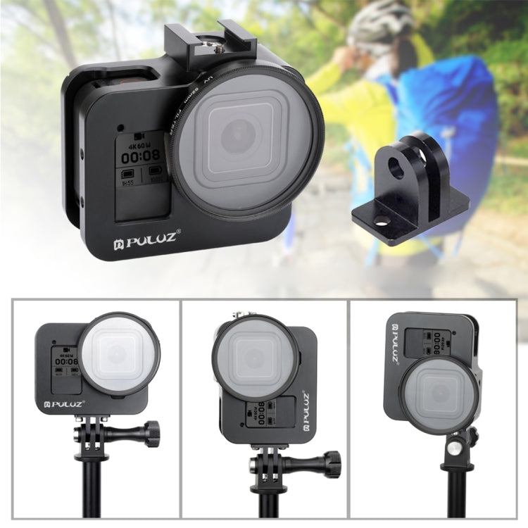 Carcasa PULUZ Jaula protectora de aleación de aluminio CNC con marco de seguro y lente UV de 52 mm para GoPro HERO8 negro, For HERO8 Black with Frame