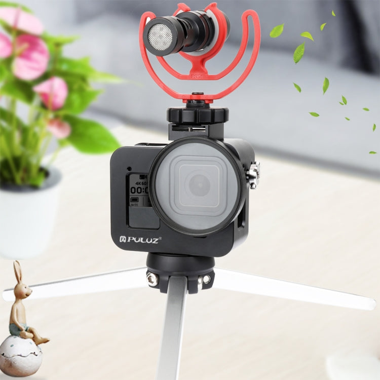 Carcasa PULUZ Jaula protectora de aleación de aluminio CNC con marco de seguro y lente UV de 52 mm para GoPro HERO8 negro, For HERO8 Black with Frame