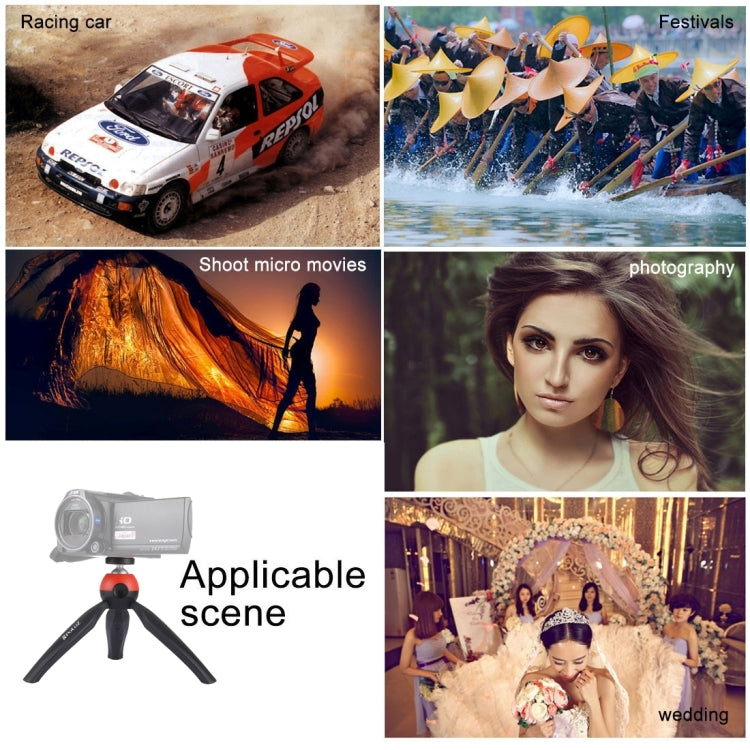 Mini trípode de bolsillo PULUZ con rótula de bola de 360 grados y abrazadera para teléfono inteligente, Tripod + Clamp