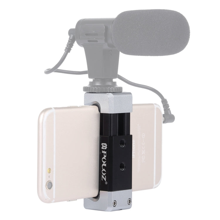 Soporte de abrazadera de aleación de aluminio para teléfono universal PULUZ con zapata fría para iPhone, Galaxy, Huawei, Xiaomi, Sony, HTC, Google y otros teléfonos inteligentes, Phone Clamp