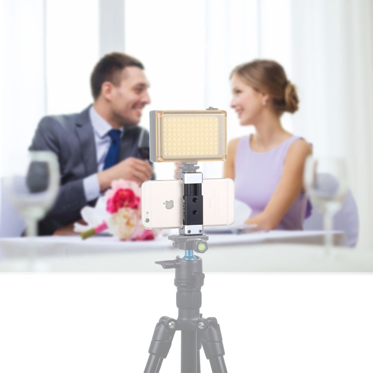 Soporte de abrazadera de aleación de aluminio para teléfono universal PULUZ con zapata fría para iPhone, Galaxy, Huawei, Xiaomi, Sony, HTC, Google y otros teléfonos inteligentes, Phone Clamp