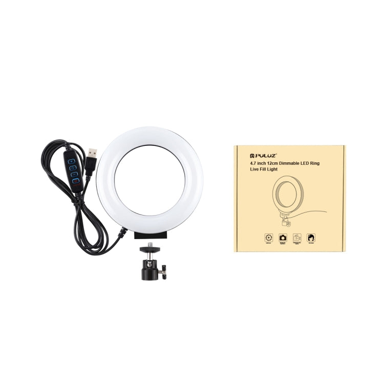 PULUZ 4,7 pulgadas 12cm USB 3 modos anillo LED regulable Selfie belleza Vlogging fotografía vídeo luces con rótula de bola de trípode, 4.7 inch with Ball Head