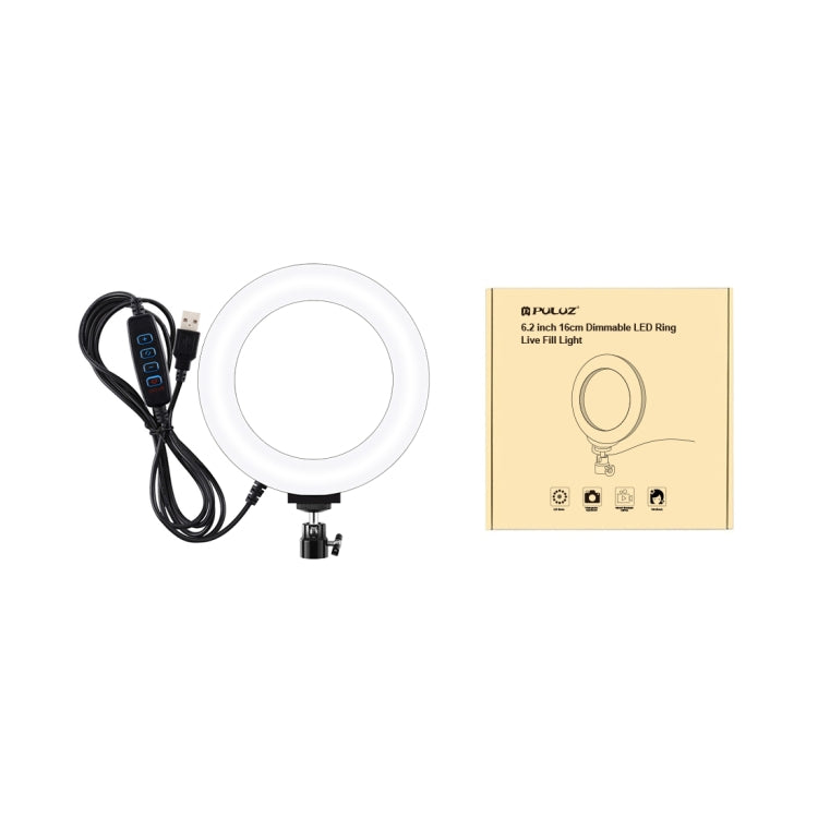 PULUZ 6,2 pulgadas 16 cm USB 3 modos anillo LED regulable Vlogging fotografía luces de vídeo con rótula de bola de trípode, 6.2 inch, 6.2 inch Light