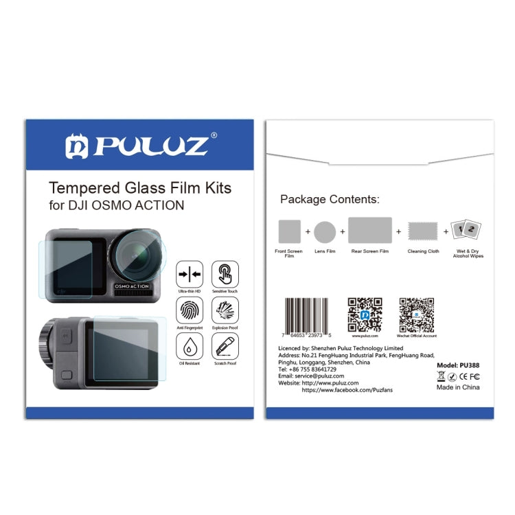 Lente PULUZ + Pantalla LCD frontal y trasera Película de vidrio templado 9H 2.5D para DJI Osmo Action, For DJI Osmo Action