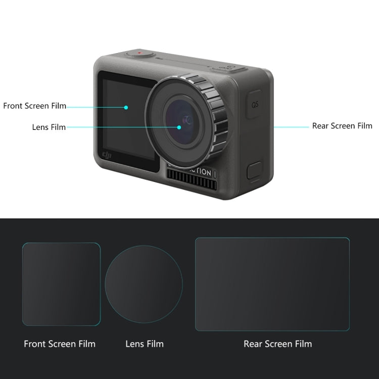 Lente PULUZ + Pantalla LCD frontal y trasera Película de vidrio templado 9H 2.5D para DJI Osmo Action, For DJI Osmo Action