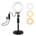 Soporte de escritorio de base redonda PULUZ + 4,7 pulgadas 12 cm 3 modos USB regulable LED anillo Vlogging Luz de vídeo, altura ajustable: 15,5 cm-25,5 cm, Desktop Mount+4.7 inch