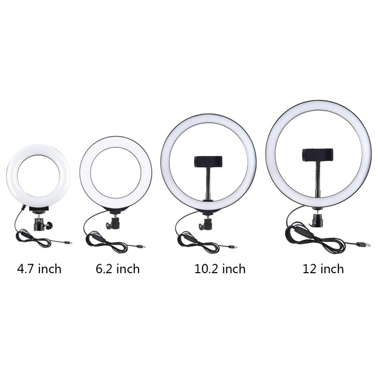 Soporte de escritorio de base redonda PULUZ + 4,7 pulgadas 12 cm 3 modos USB regulable LED anillo Vlogging Luz de vídeo, altura ajustable: 15,5 cm-25,5 cm, Desktop Mount+4.7 inch