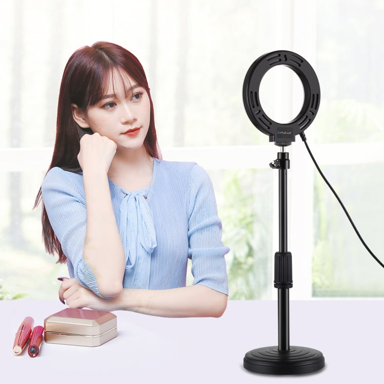 Soporte de escritorio de base redonda PULUZ + 4,7 pulgadas 12 cm 3 modos USB regulable LED anillo Vlogging Luz de vídeo, altura ajustable: 15,5 cm-25,5 cm, Desktop Mount+4.7 inch