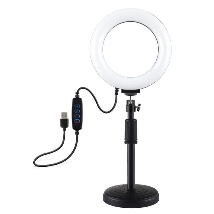 Soporte de escritorio de base redonda PULUZ + luz de vídeo Vlogging con anillo LED regulable USB de 3 modos de 6,2 pulgadas, altura ajustable: 18 cm-28 cm, Desktop Mount+6.2 inch