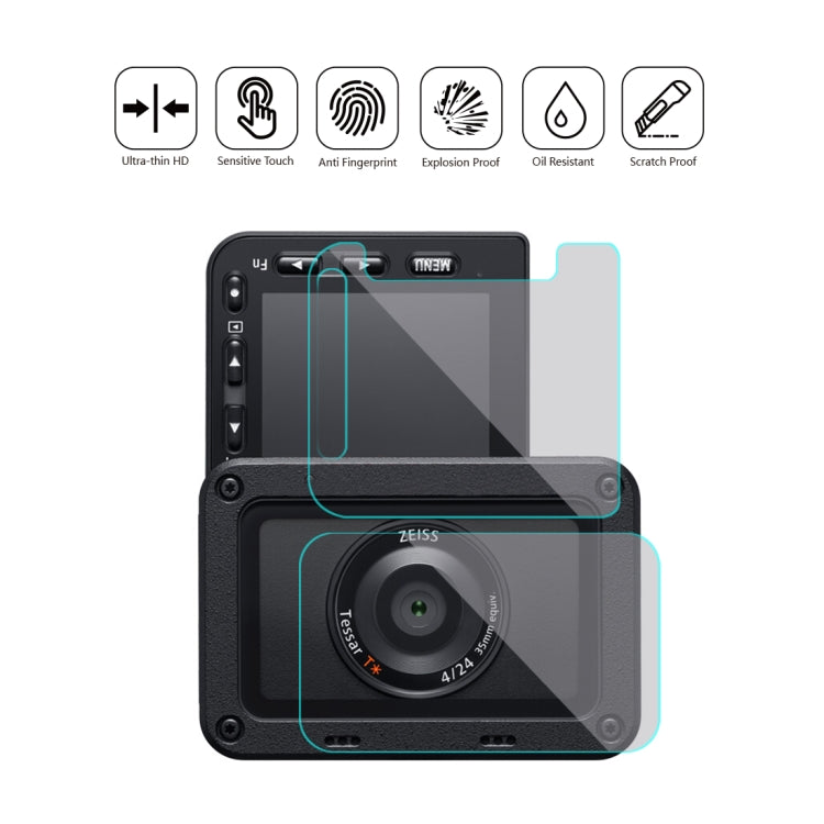 Lente frontal PULUZ y pantalla LCD trasera Película AF HD antihuellas flexible para Sony RX0 II / RX0, For Sony RX0 II