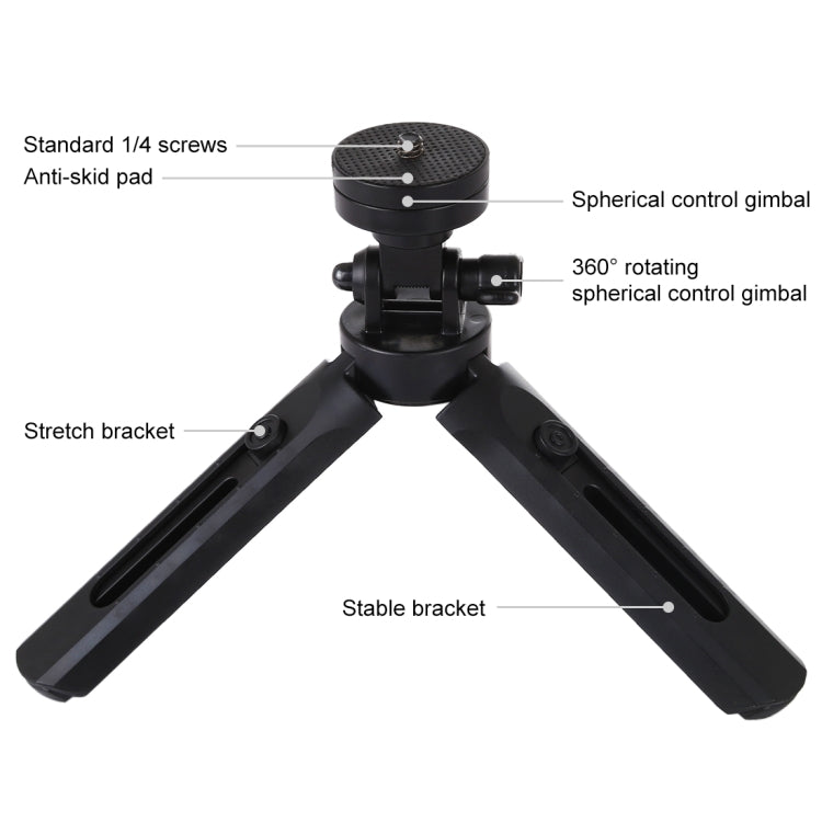 Soporte de trípode de escritorio ajustable de 5 modos PULUZ Pocket con tornillo de 1/4 de pulgada para cámaras DSLR y digitales, altura ajustable: 16,5-21,5 cm
