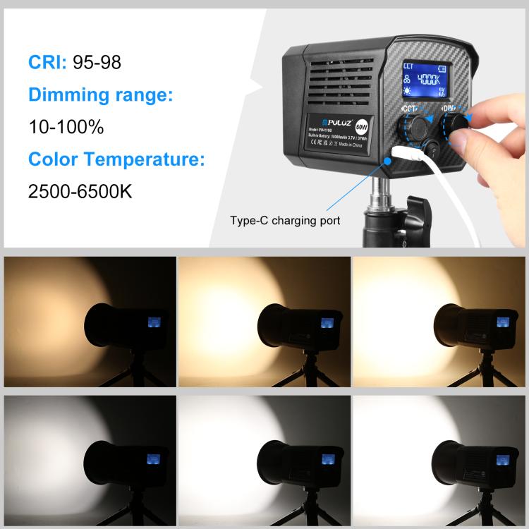 Luz de vídeo de estudio PULUZ 60W 2500K-6500K Luz de relleno de fotografía profesional con temperatura de Color dual, 60W Studio Video Light