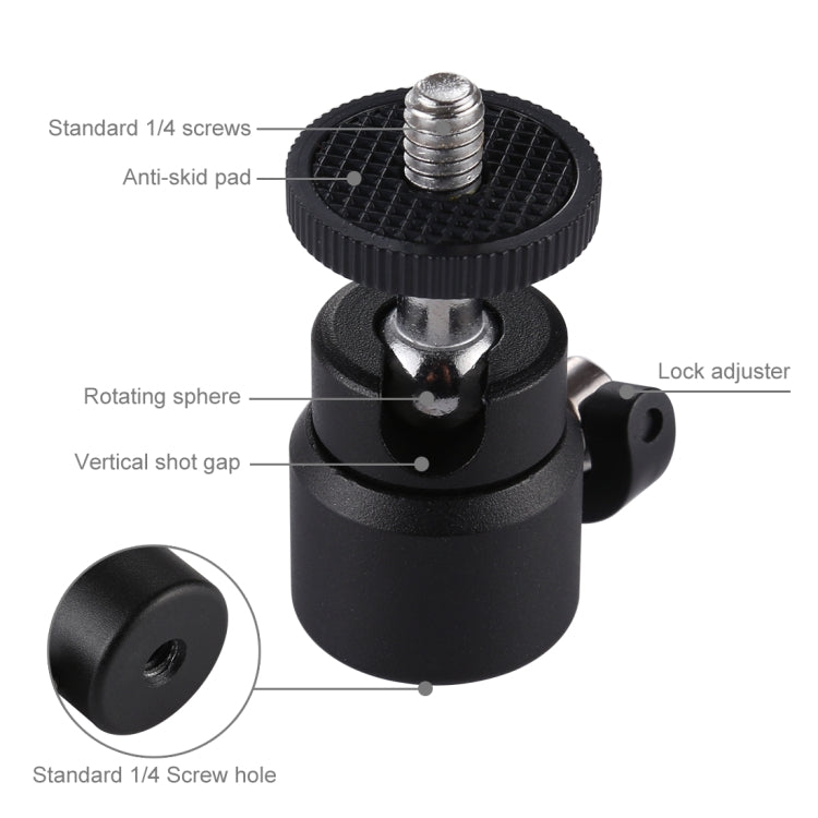 Adaptador de rótula de bola de trípode de metal con tornillo de 1/4 de pulgada PULUZ con bloqueo, Tripod Ball Head