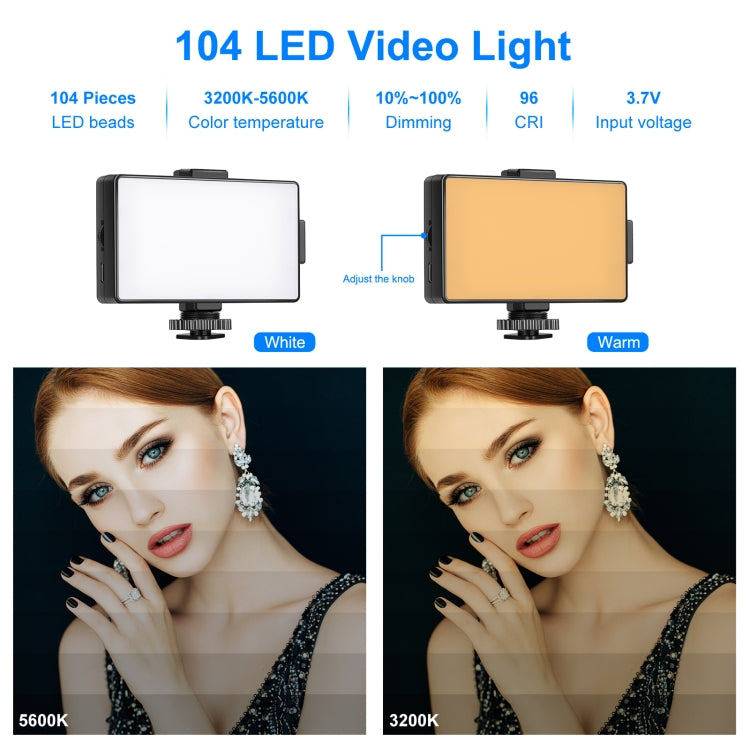 PULUZ 104 LED 3200K / 5600K Luz de vídeo regulable en cámara fotografía iluminación luz de relleno para cámaras Canon, Nikon, DSLR, 104 LED Dimmable Light