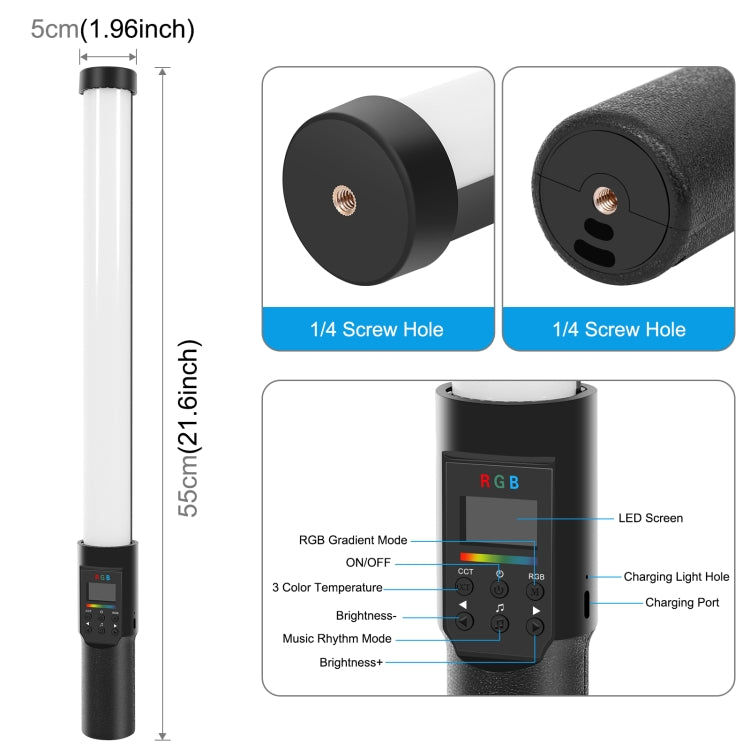 PULUZ 190 LED Foto Luz de mano Stick Luz de relleno RGB a todo color con Barndoor, 190 LEDs RGB Fill Light with Barndoor