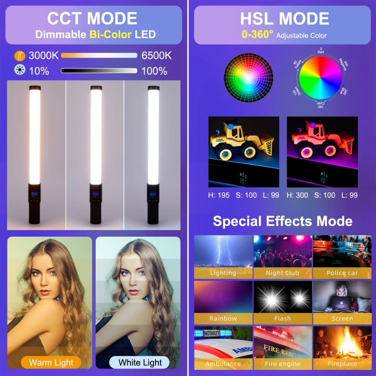 PULUZ 190 LED Foto Luz de mano Stick Luz de relleno RGB a todo color con Barndoor, 190 LEDs RGB Fill Light with Barndoor
