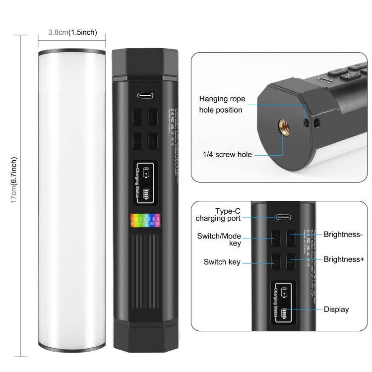 Luz de relleno LED magnética de luz de barra RGB a todo color de mano para fotografía PULUZ de 17cm, 17cm Magnetic LED Fill Light