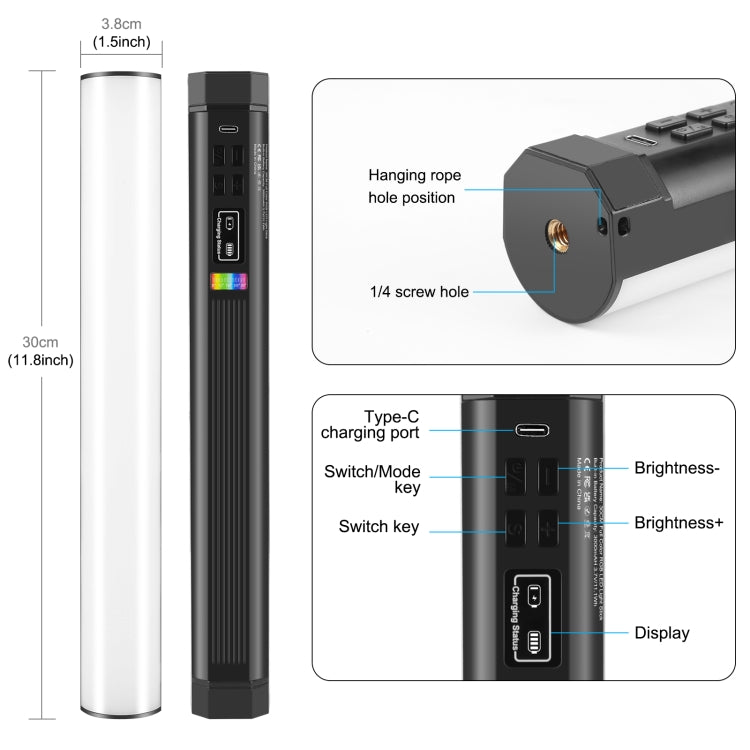 Luz de relleno LED magnética de luz de barra RGB a todo color de mano para fotografía PULUZ de 30 cm, 30cm Magnetic LED Fill Light