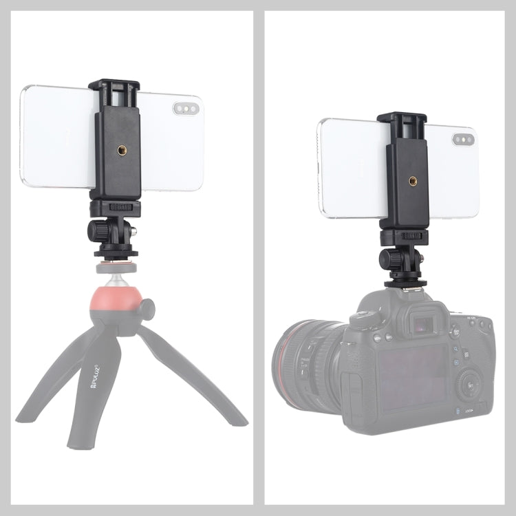 Adaptador de montaje de trípode de zapata fría con rosca de 1/4 de pulgada PULUZ con abrazadera para teléfono, Mount Adapter with Phone Clamp