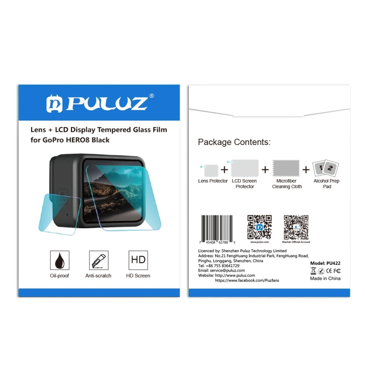 PULUZ para GoPro HERO8 Lente negra + Pantalla LCD Película de vidrio templado 9H 2.5D, For GoPro HERO8 Black