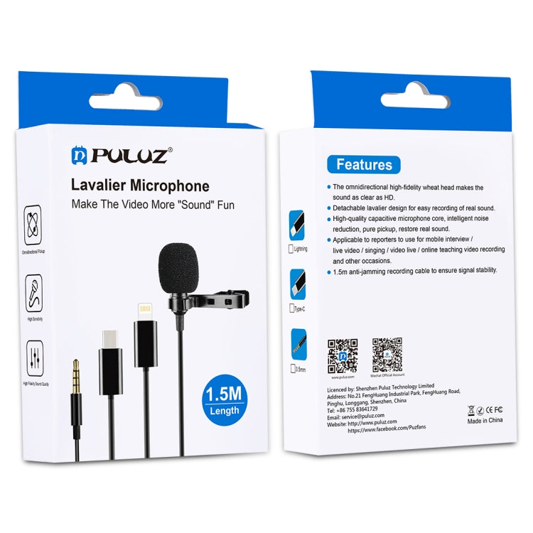 PULUZ Micrófono de grabación de condensador con cable Lavalier, 1,5 m, 8 pines, 1.5m 8 Pin