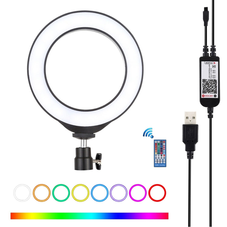 PULUZ 6,2 pulgadas 16cm USB RGBW anillo LED regulable Vlogging fotografía luces de vídeo con zapata fría rótula de bola de trípode y Control remoto, 6.2 inch RGBW / Remote