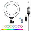 PULUZ 6,2 pulgadas 16cm USB RGBW anillo LED regulable Vlogging fotografía luces de vídeo con zapata fría rótula de bola de trípode y Control remoto, 6.2 inch RGBW / Remote