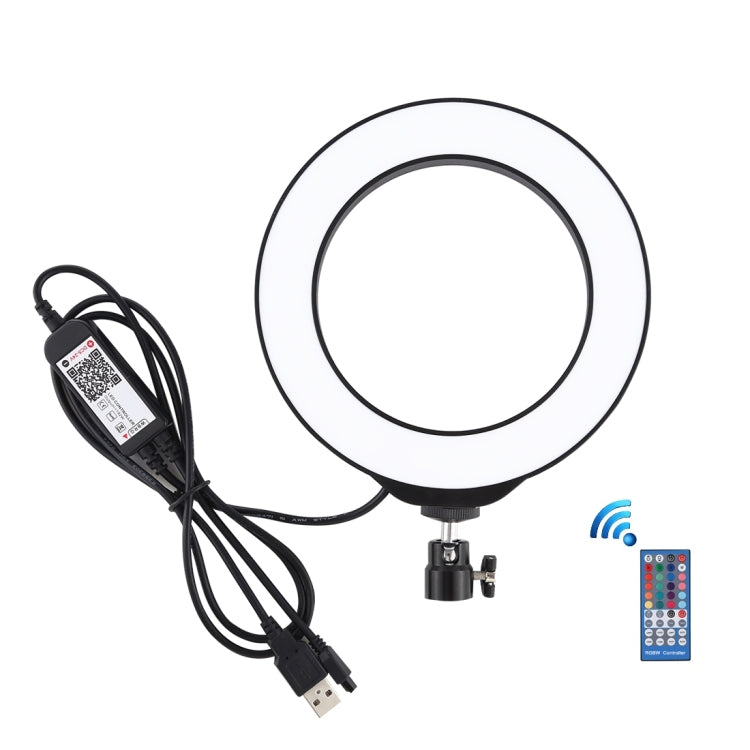 PULUZ 6,2 pulgadas 16cm USB RGBW anillo LED regulable Vlogging fotografía luces de vídeo con zapata fría rótula de bola de trípode y Control remoto, 6.2 inch RGBW / Remote