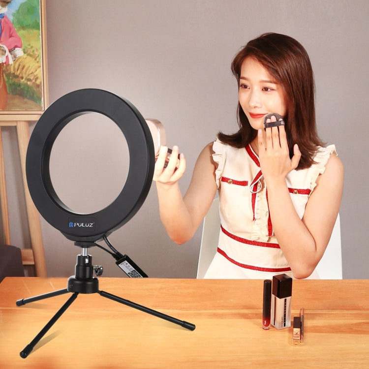 PULUZ 6,2 pulgadas 16cm USB RGBW anillo LED regulable Vlogging fotografía luces de vídeo con zapata fría rótula de bola de trípode y Control remoto, 6.2 inch RGBW / Remote