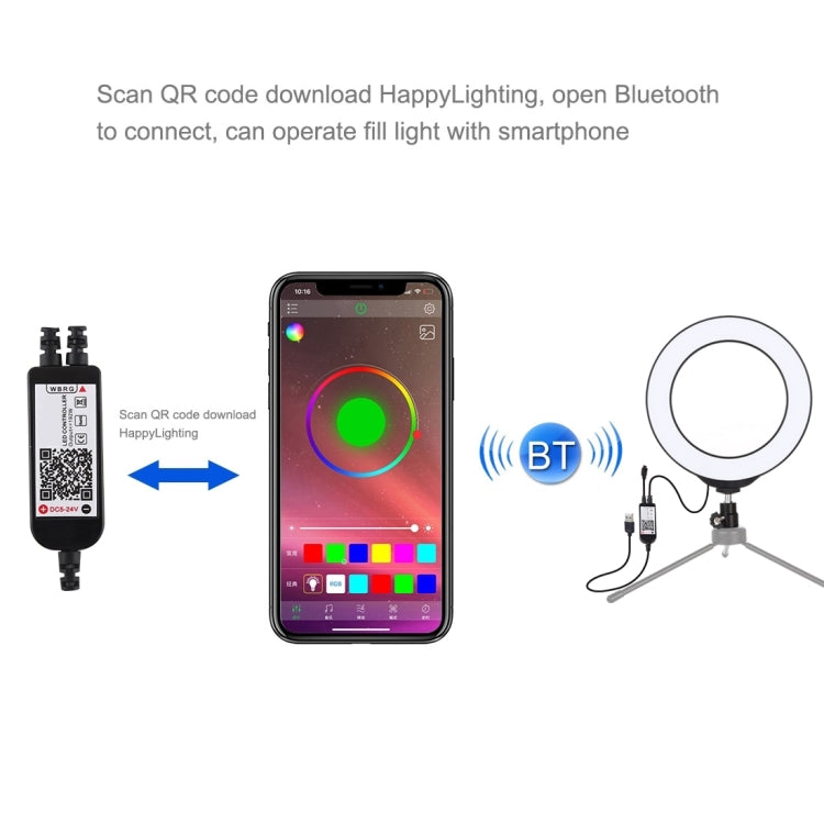PULUZ 6,2 pulgadas 16cm USB RGBW anillo LED regulable Vlogging fotografía luces de vídeo con zapata fría rótula de bola de trípode y Control remoto, 6.2 inch RGBW / Remote