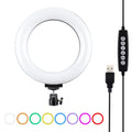 PULUZ 6,2 pulgadas 16cm USB 10 modos 8 colores RGBW anillo LED regulable Vlogging fotografía luces de vídeo con rótula de bola de trípode, 6.2 inch RGBW
