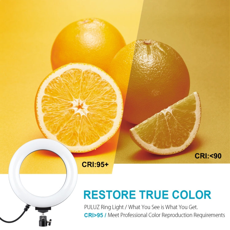 PULUZ 6,2 pulgadas 16cm USB 10 modos 8 colores RGBW anillo LED regulable Vlogging fotografía luces de vídeo con rótula de bola de trípode, 6.2 inch RGBW