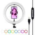 PULUZ 10.2 pulgadas 26 cm USB 10 modos 8 colores RGBW Anillo LED regulable Vlogging Fotografía Luces de video con zapata fría Cabeza de bola de trípode y abrazadera para teléfono, 10.2 inch RGBW