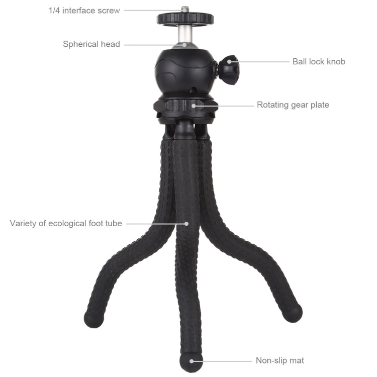 PULUZ Mini Octopus Soporte para trípode flexible con rótula para cámaras SLR, GoPro, teléfono móvil, tamaño: 25 cm x 4,5 cm, 25cm Tripod(US), 25cm Tripod