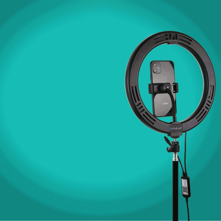 PULUZ 10,2 pulgadas 26 cm Superficie curva USB RGBW Anillo LED regulable Vlogging Fotografía Luces de video con rótula de bola de trípode, control remoto y abrazadera para teléfono, 10.2 inch RGBW