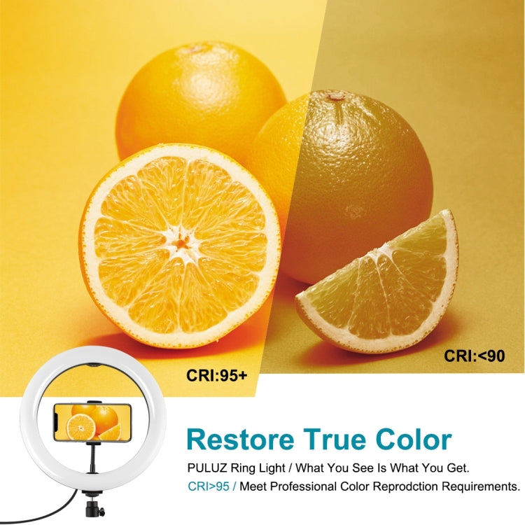 PULUZ 10,2 pulgadas 26 cm Superficie curva USB RGBW Anillo LED regulable Vlogging Fotografía Luces de video con rótula de bola de trípode, control remoto y abrazadera para teléfono, 10.2 inch RGBW