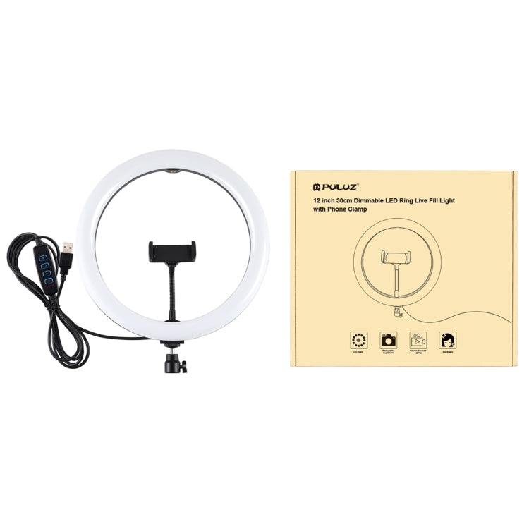 PULUZ 11.8 pulgadas 30 cm USB 3 modos Regulable Temperatura de color dual LED Anillo de luz difusa curva Vlogging Selfie Fotografía Luces de video con abrazadera para teléfono, 11.8 inch