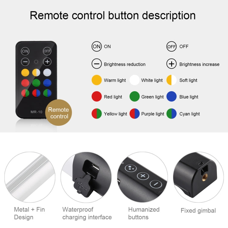 PULUZ RGB colorido foto LED Stick temperatura de color ajustable Luz de relleno LED de mano con Control remoto, Remote Fill Light RU, Remote Fill Light