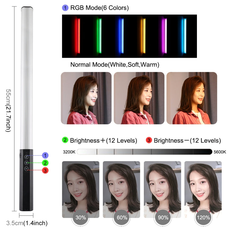 PULUZ RGB colorido foto LED Stick temperatura de color ajustable Luz de relleno LED de mano con Control remoto, Remote Fill Light RU, Remote Fill Light