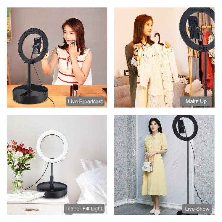 PULUZ 10.2 pulgadas 26 cm USB 3 modos Regulable Temperatura de doble color LED Anillo curvo Vlogging Selfie Fotografía Luces de video con obturador remoto Bluetooth y soporte de escritorio plegable y abrazadera para teléfono