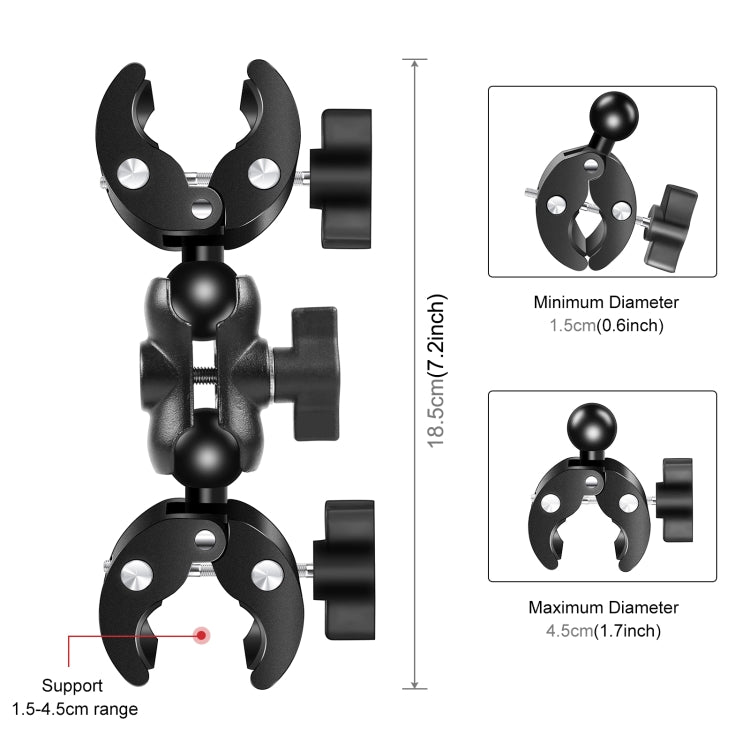 PULUZ motocicleta doble cabezal cangrejos abrazaderas manillar montaje fijo 150cm Selfie Stick, Double Dual-heads Crabs