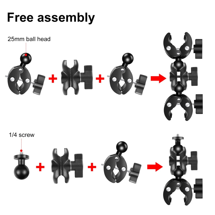 PULUZ motocicleta doble cabezal cangrejos abrazaderas manillar montaje fijo 150cm Selfie Stick, Double Dual-heads Crabs